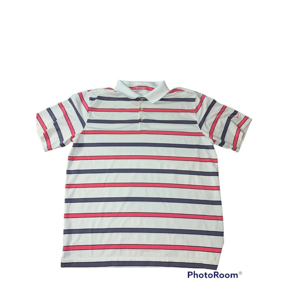 NIKE Golf Polo DRI FIT Sz xl Striped Blue Pink White Short Sleeve STRETCH Men